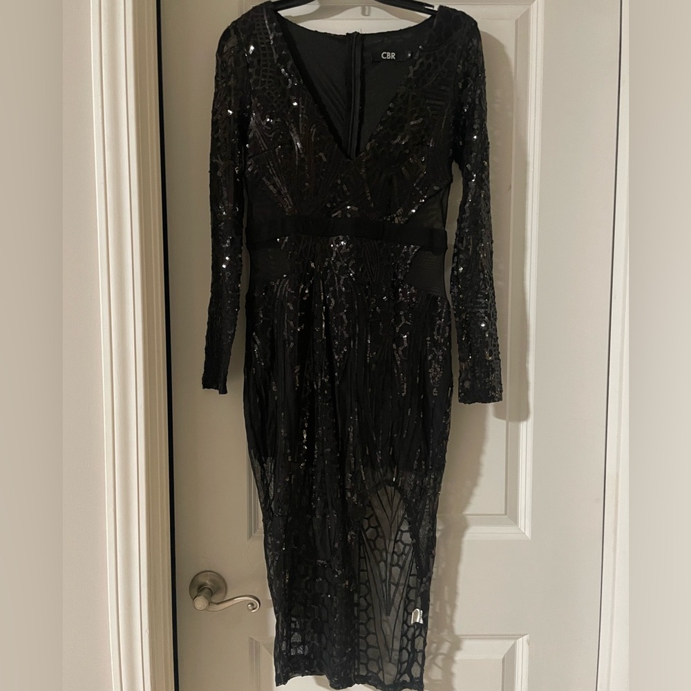 CBR Black long Sleeve Sequin Evening Dress